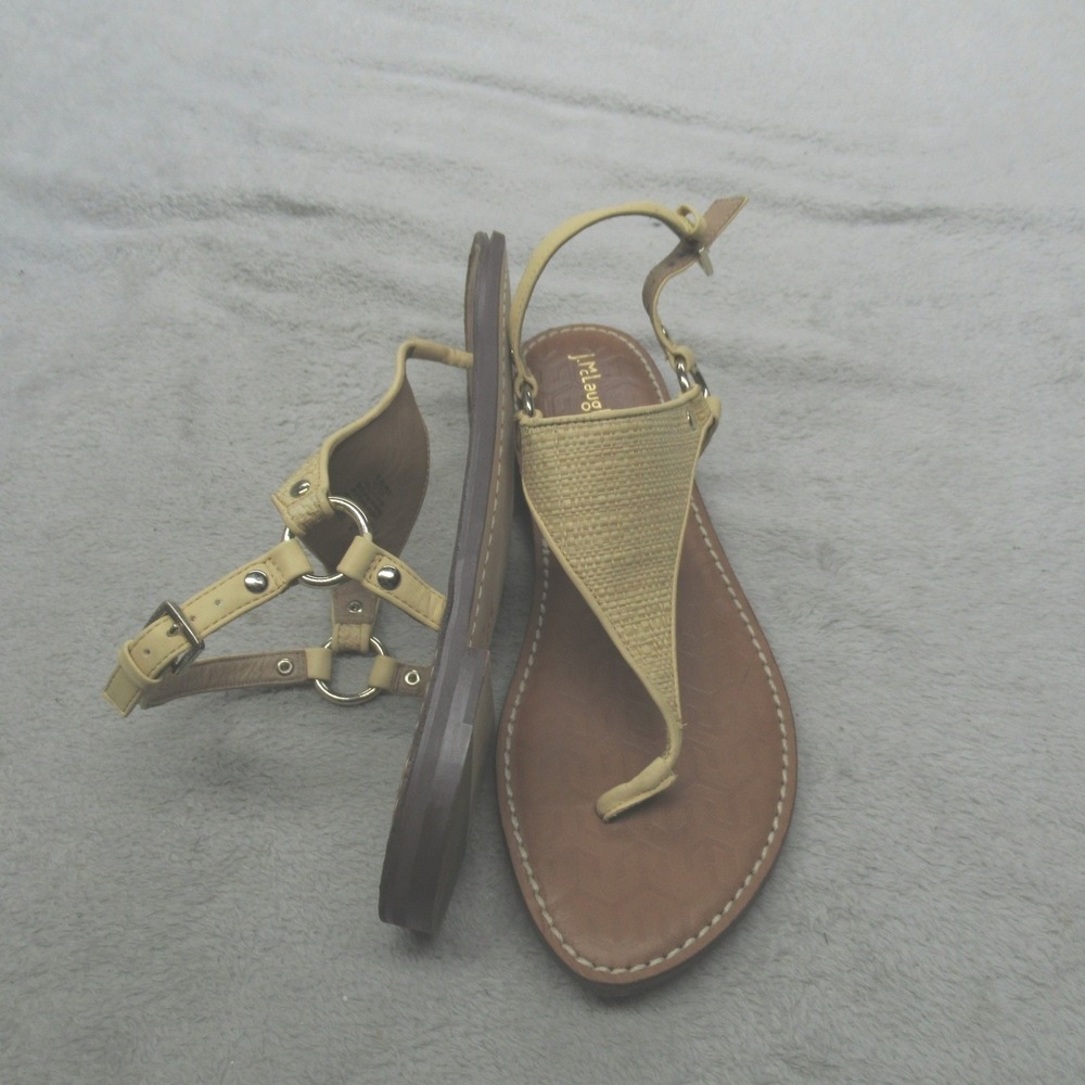 J.McLaughlin Womens 9.5 Thong Sandals Brown Raffia Leather Ankle Strap Flats